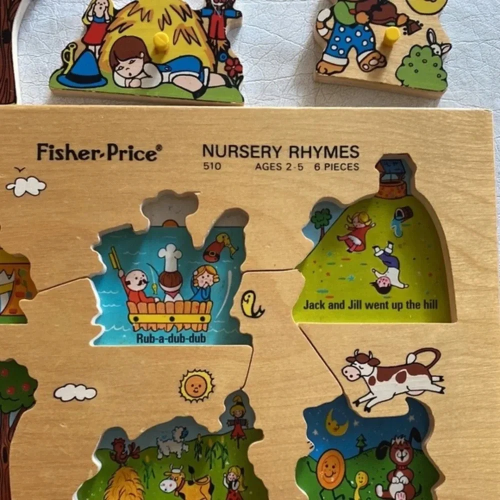 Vintage 1972 Fisher-Price Burger Rhymes Wood Puzzle